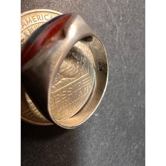 Vintage dead stock 925 Sterling Silver Southwest Mosaic Inlay Ring Size 7 - Picture 4 of 15